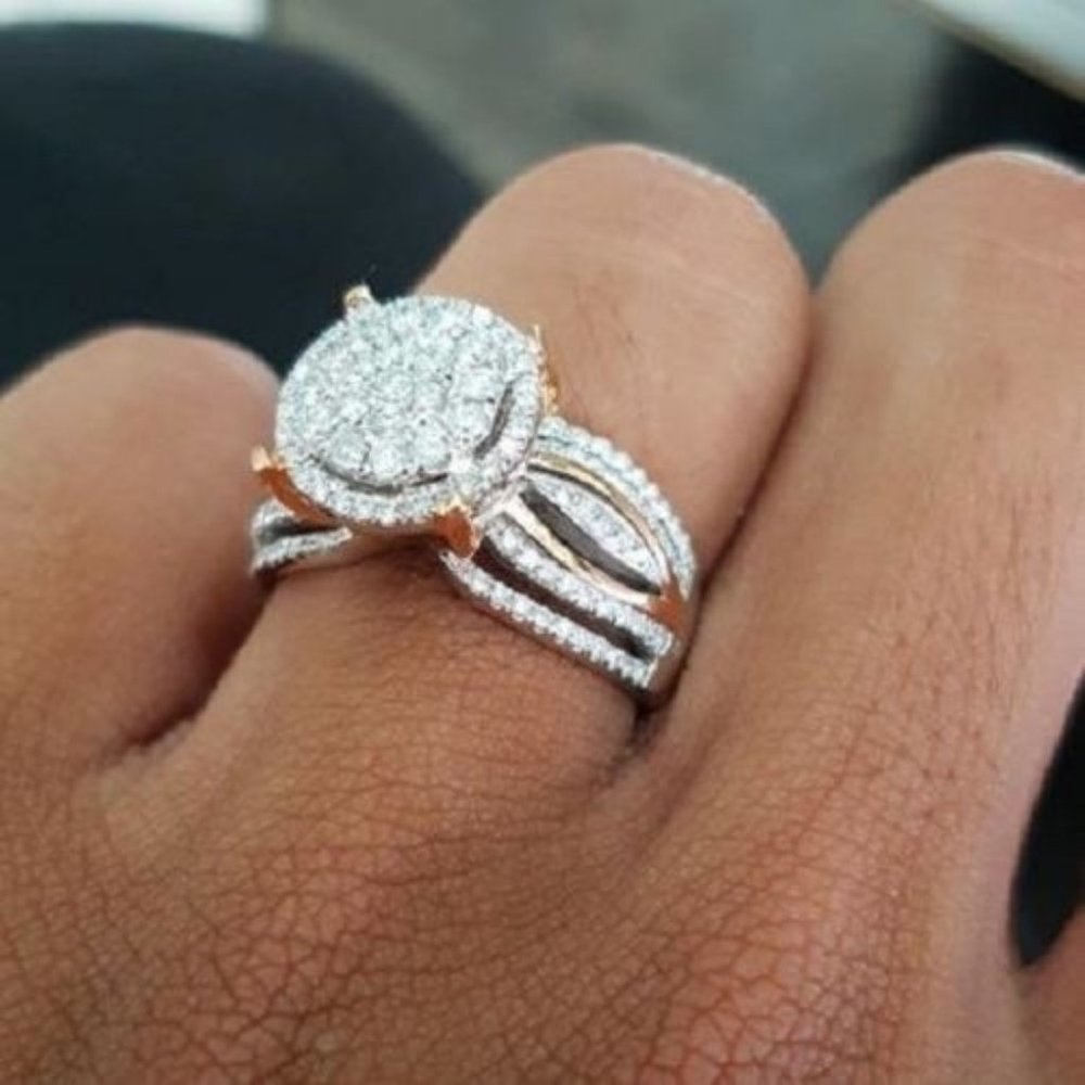 NEW Two Tone Round Diamond Halo Engagement Ring - Picture 4 of 5